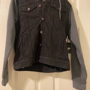 Black and Gray Denim Jacket with Hoodie